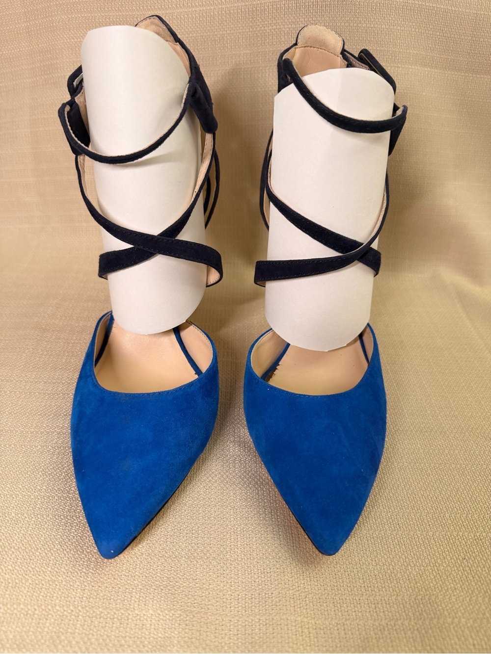 Nine West Two-Tone Blue Suede Pointed-Toe Strappy High Heel - Picture 3 of 9